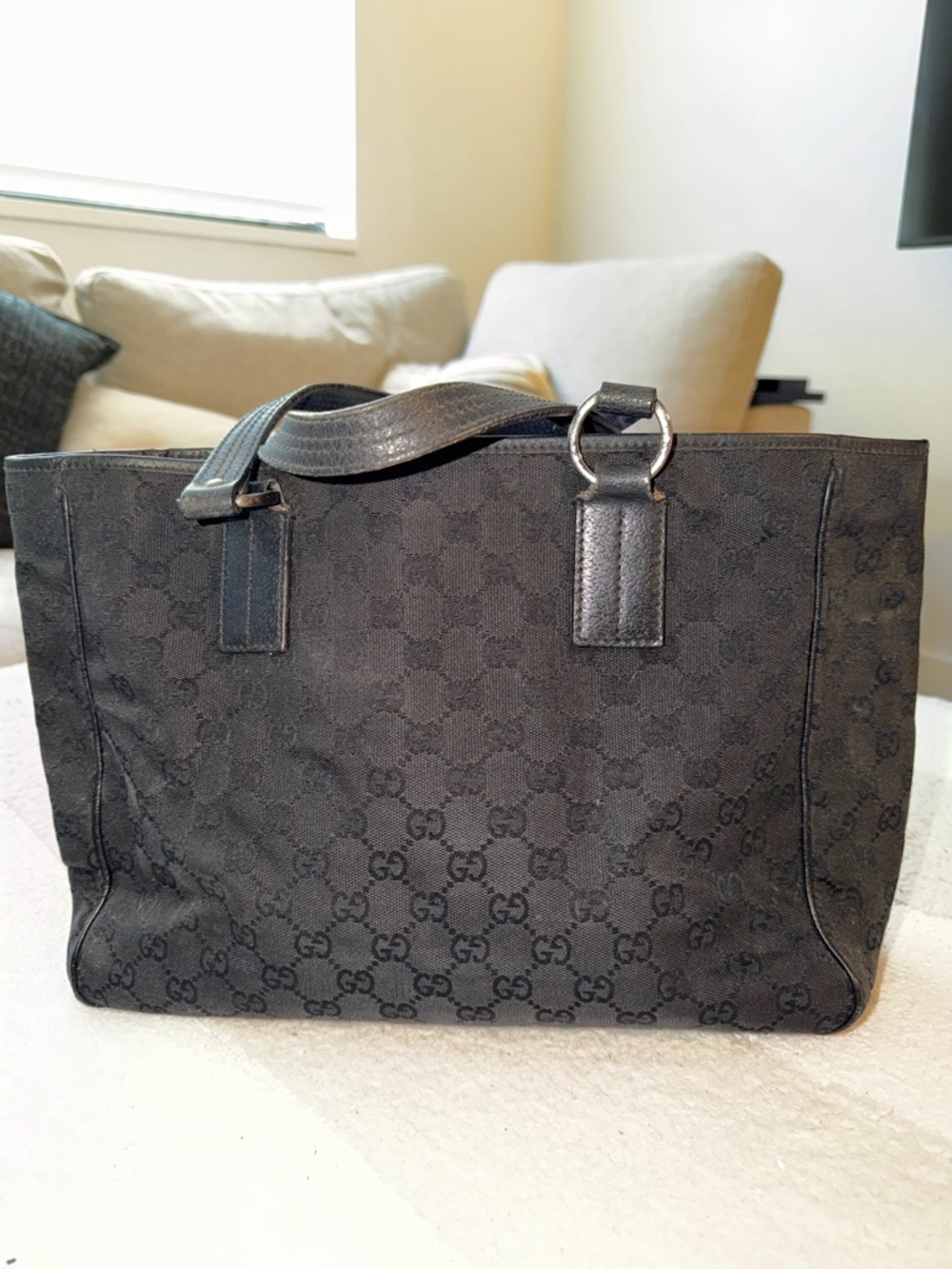 Gucci Black Monogram Messenger Tote